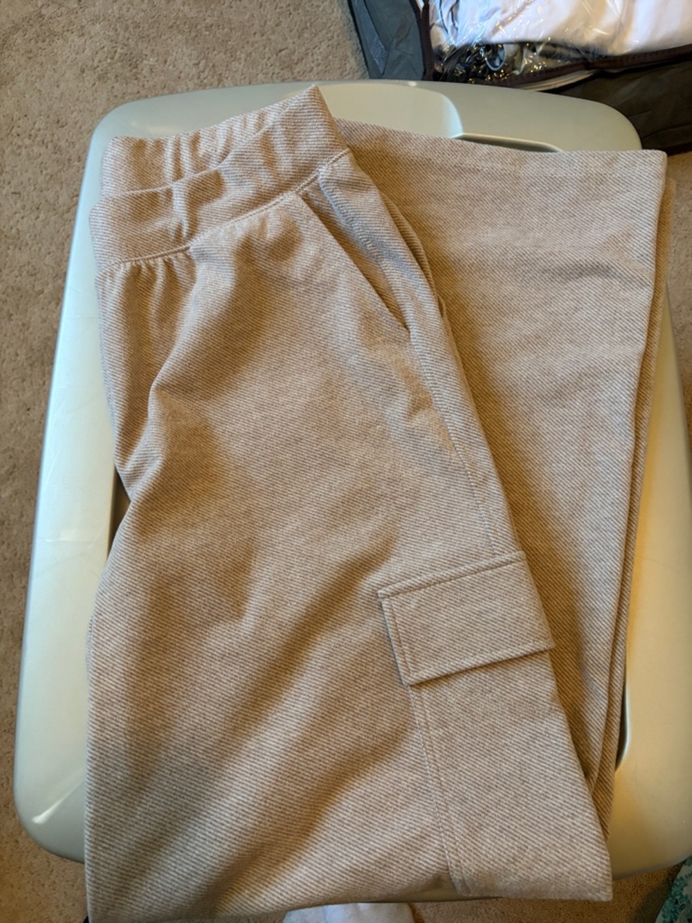Thread & Supply Beige Boot Cut Cargo Jumpsuit Pants